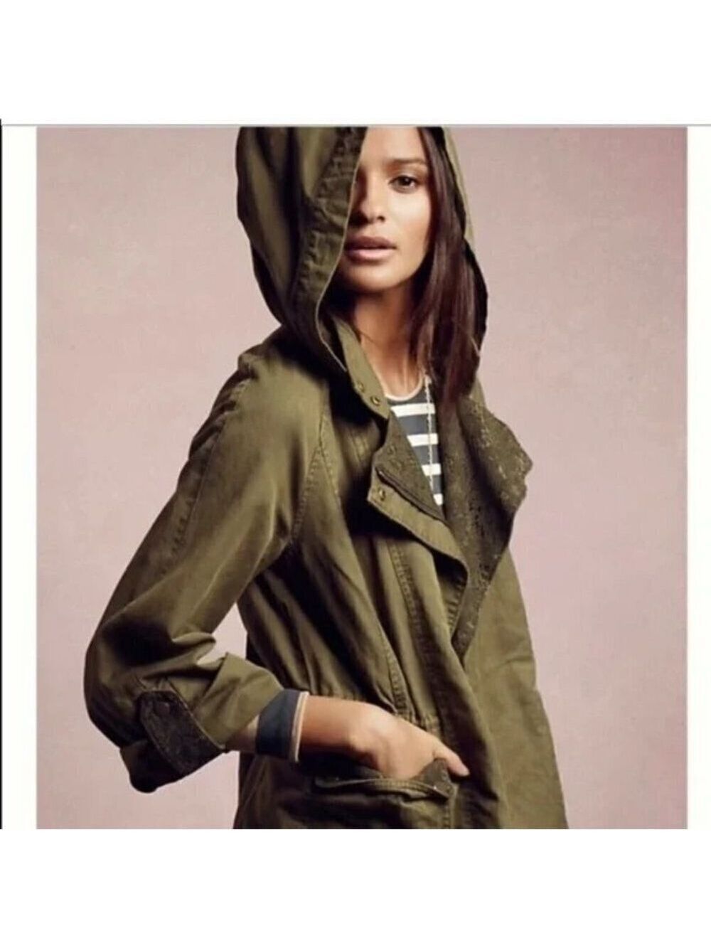 Anthropologie Hei Hei Green Hooded Anorak Utility Jacket Size Xs